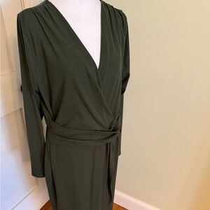 Elegant Olive Green Wrap Dress